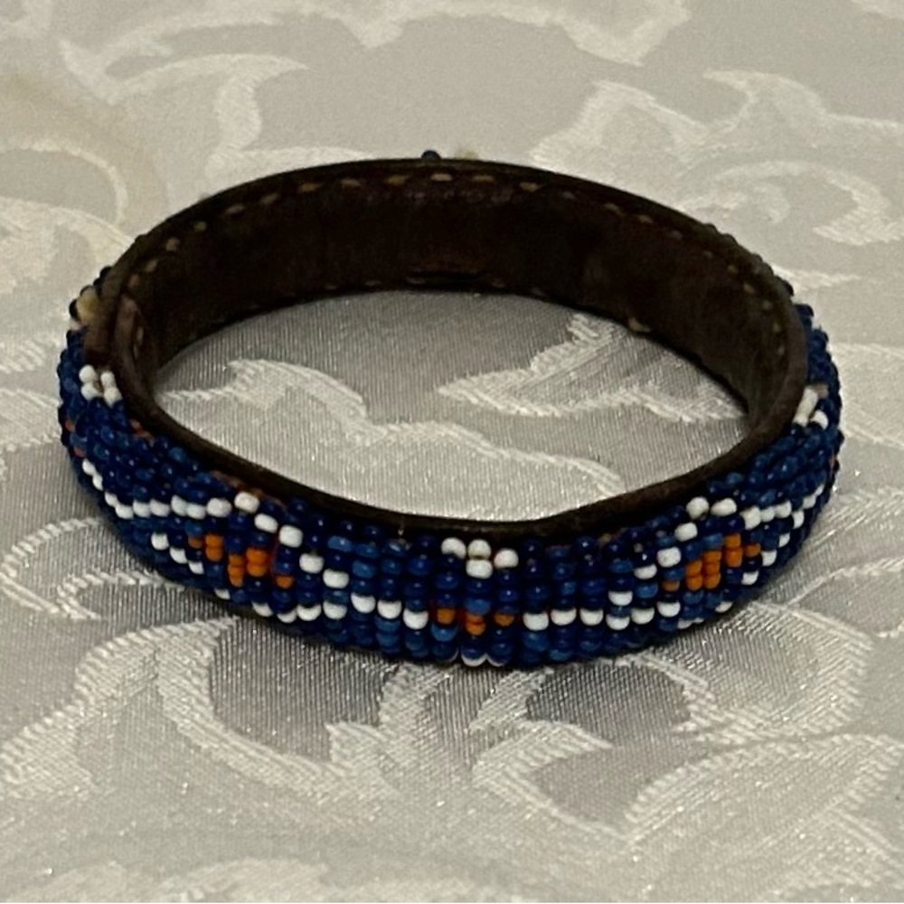 Vintage Beaded American Indian Bracelet, Some Beading Missing, 2.5 Inch Opening